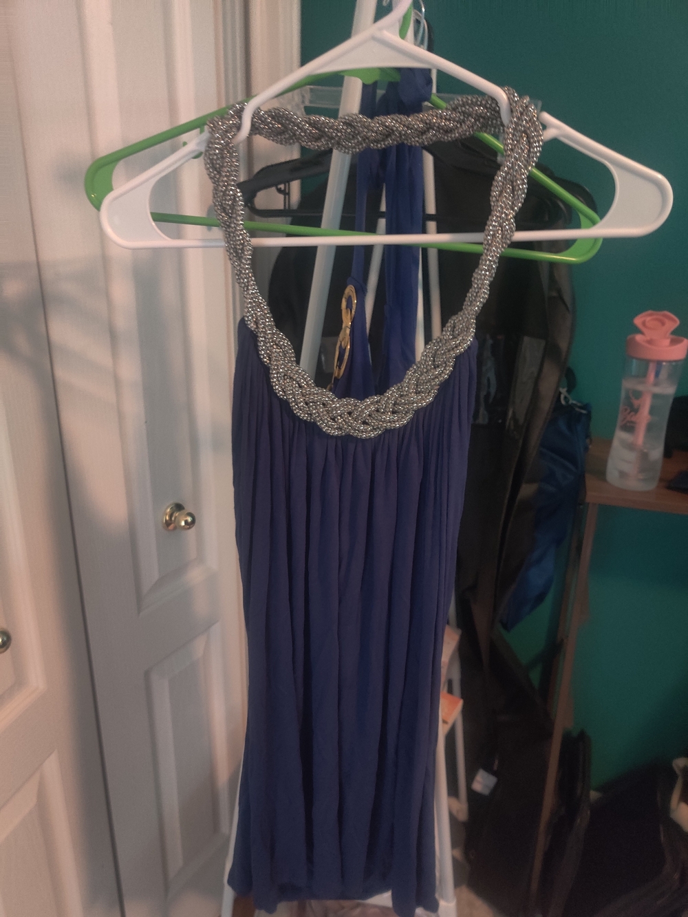 Blue Chiffon Beaded Halter Neck Top